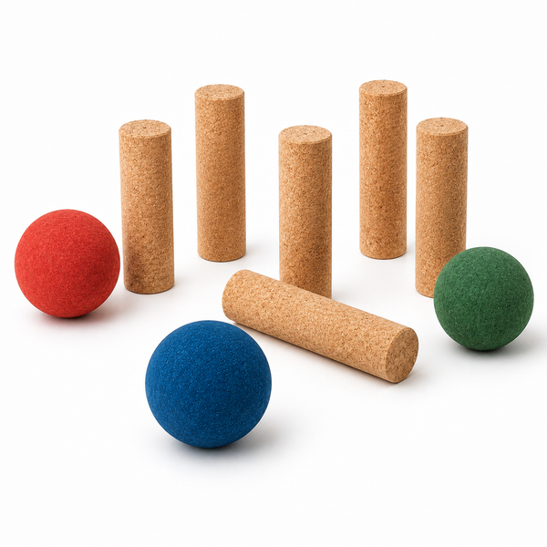 Kork-Bowling-Set – 6 Kegel und 3 Bälle