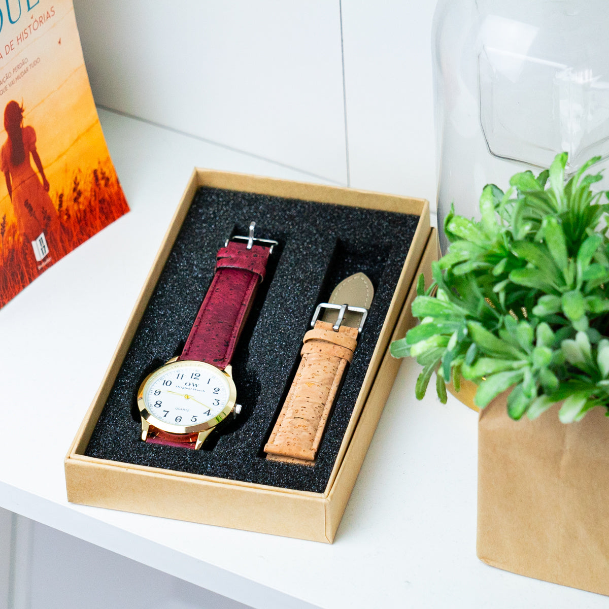 Kurk24 Kurk horloge - Quartz - Bordeaux rood