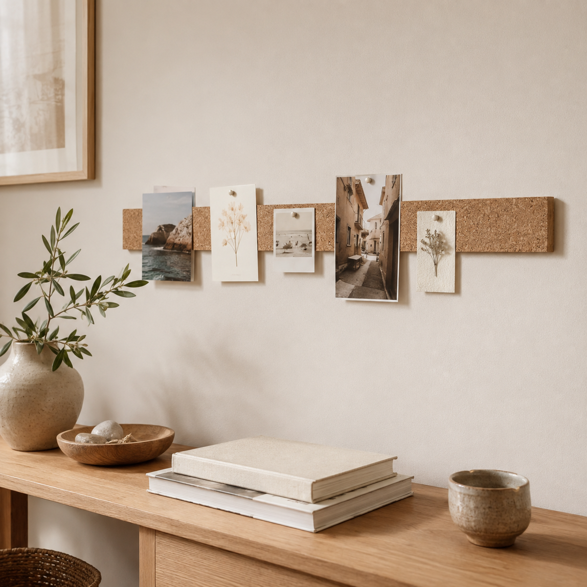 Kurk24 Kurk prikbord strook 90 x 10 cm – met multiplex & dubbelzijdige tape