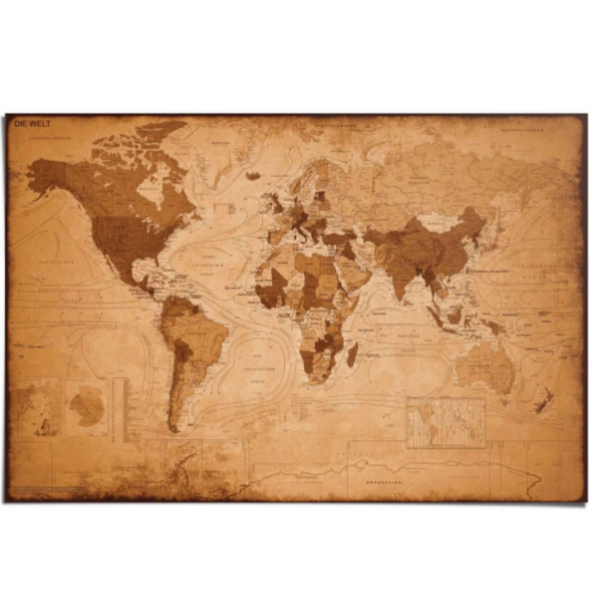 Kork-Pinnwand Weltkarte - ANTIK DUNKEL - 100 x 140cm