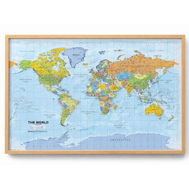 Kurk24 kurk prikbord wereldkaart - houten lijst - 60 x 90 cm