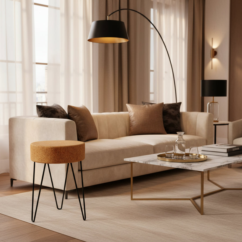 Kurk24 Kurk zigzag tafel - Kruk met metalen poten