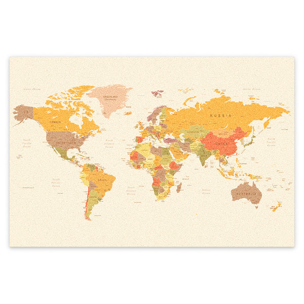 Pinnwand Weltkarte Hell – 6 mm Kork + 9 mm Multiplex – 60 × 90 cm