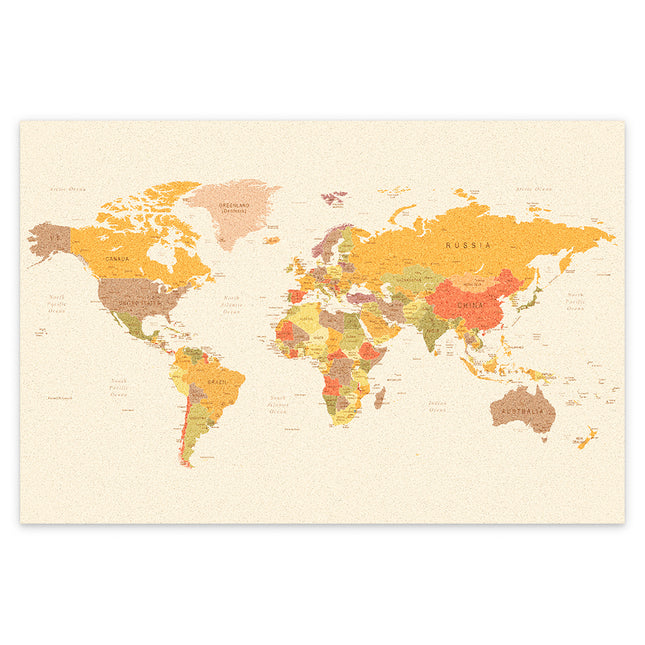 Kurk24 Prikbord wereldkaart licht - zelfklevend - gedrukt - 60 x 90 cm