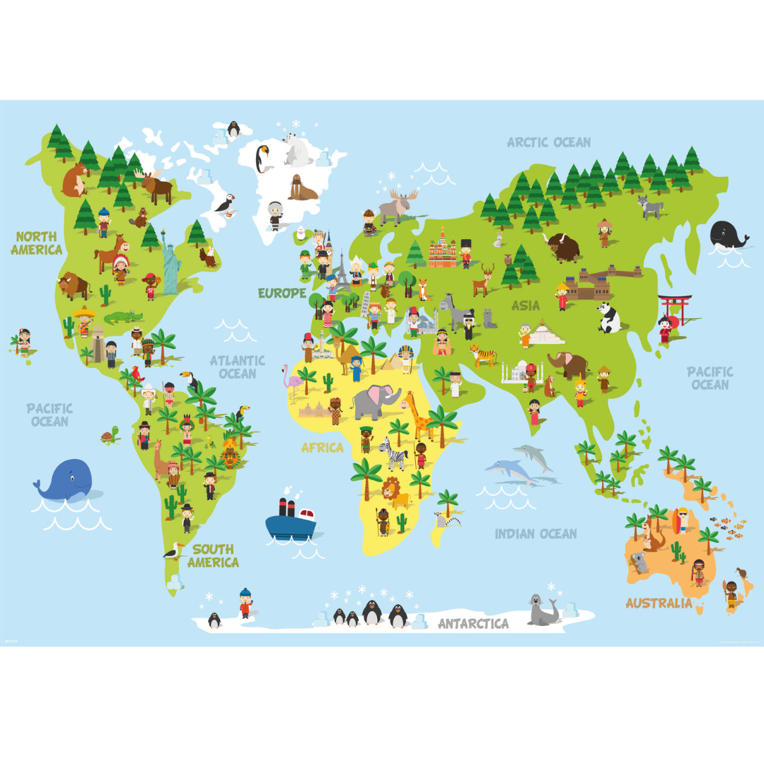 Kurk24 Weltkarte poster Safari – 100 x 140 cm 