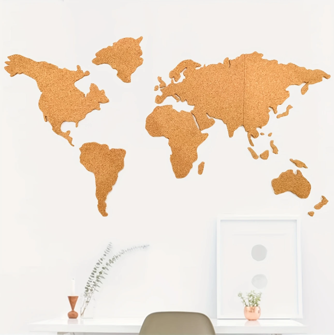 Kurk24 Zelfklevende Kurk Wereldkaart – 100x50 cm – Inclusief Pushpins